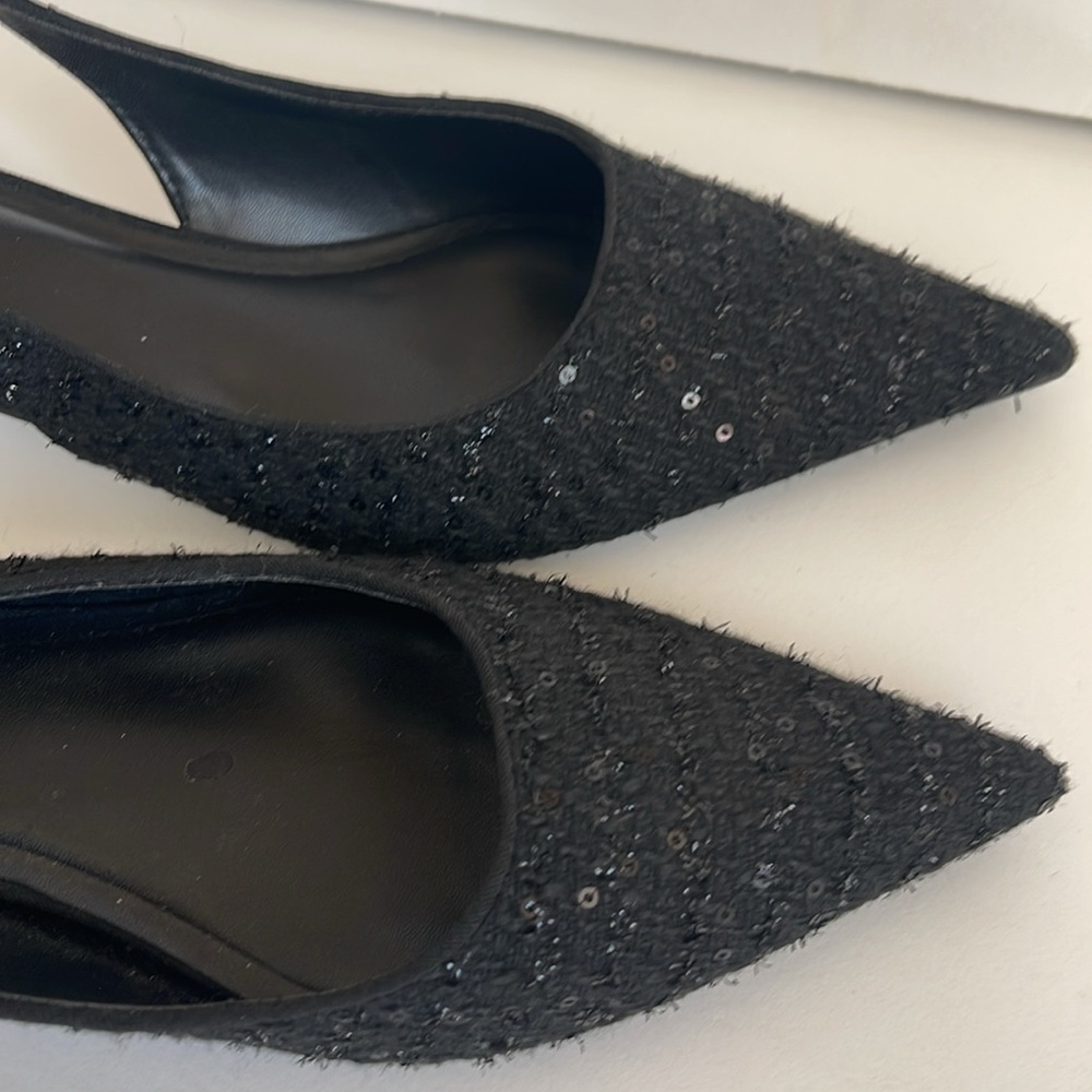Zara Beautiful Black Tweed Size Euro 40 Slingback Low Heels - Picture 10 of 10